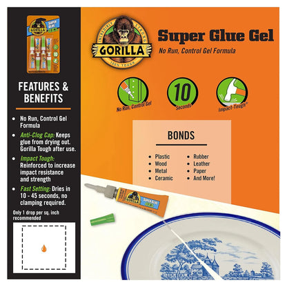 Gorilla Super Glue Gel, Clear, Four 3 g Tubes, 2-Pack, All Purpose