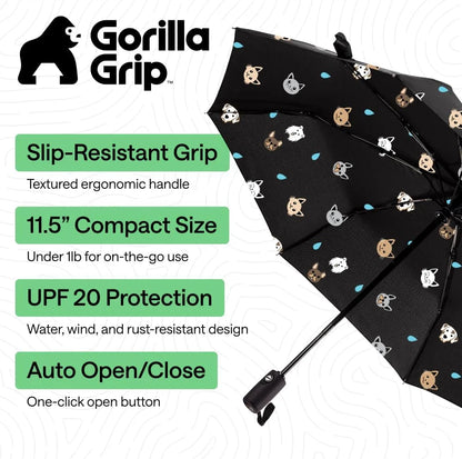 GORILLA GRIP Compact Travel Size Umbrella for Rain, Cats and Dogs
