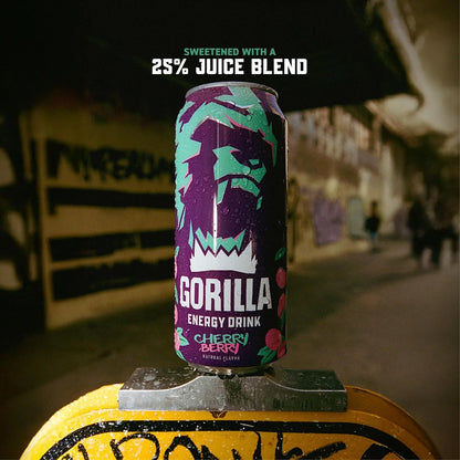Gorilla Energy Drink, Cherry Berry, 200mg Plant-Based Caffeine, 12 Pack