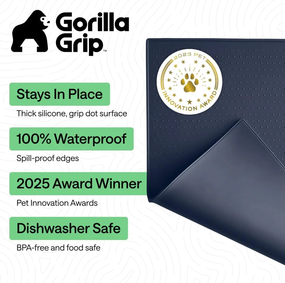GORILLA GRIP Dog Food Mat, 100% Waterproof Silicone, 26x17 Navy