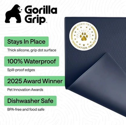 GORILLA GRIP Dog Food Mat, 100% Waterproof Silicone, 26x17 Navy