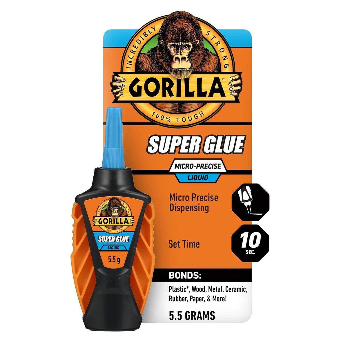 Gorilla Micro Precise Super Glue Gel, Clear, Cyanoacrylate, 5.5g, 2-Pack