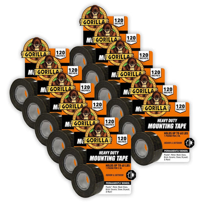 GORILLA Heavy Duty Double Sided Mounting Tape, Black Tape, 1" x 120" (Pack of 6) - Weatherproof for Indoor or Outdoor