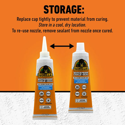 Gorilla 100% Silicone Caulk, 2.8 oz, 10 Year Mold Resistant, Clear, 2-Pack