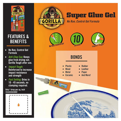 Gorilla Super Glue Gel, Clear, Four 3 g Tubes, 2-Pack, All Purpose