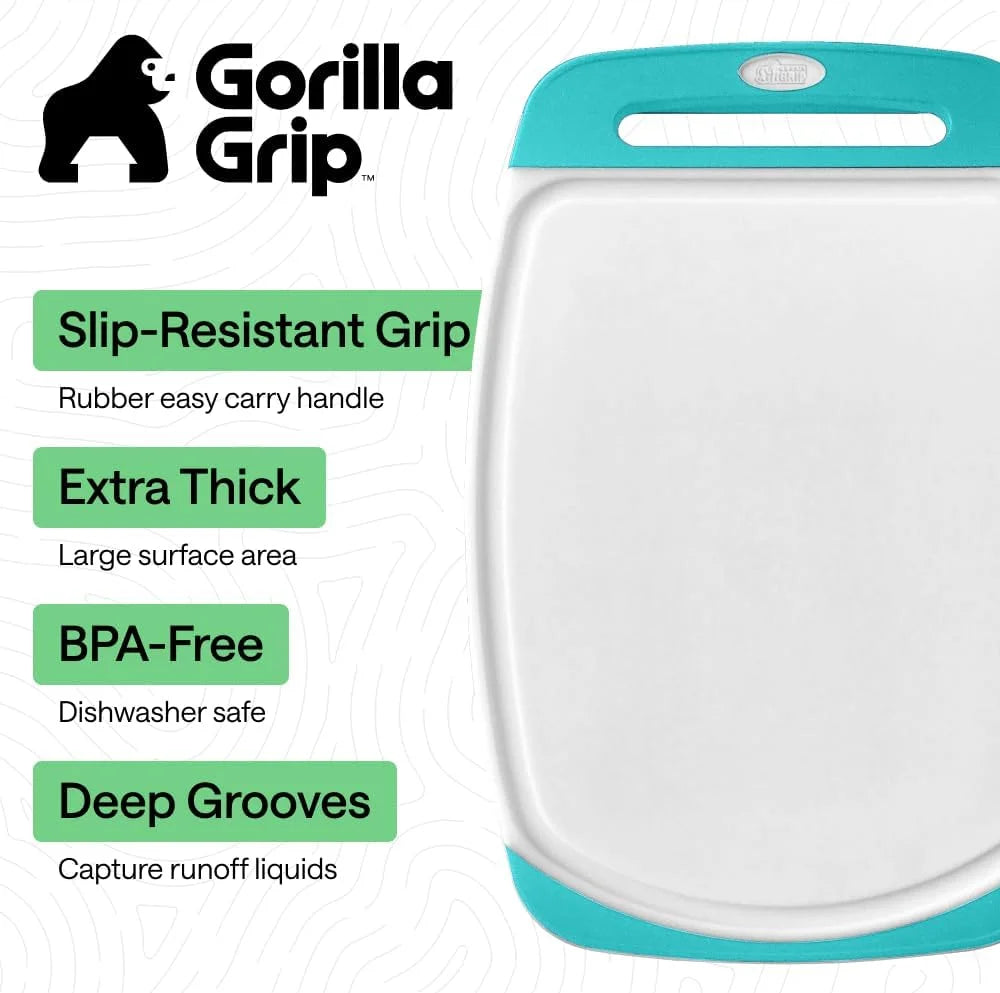 GORILLA GRIP BPA-Free Reversible Kitchen Cutting Board, Set of 3, Turquoise