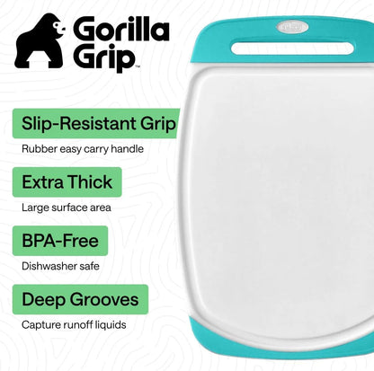 GORILLA GRIP BPA-Free Reversible Kitchen Cutting Board, Set of 3, Turquoise
