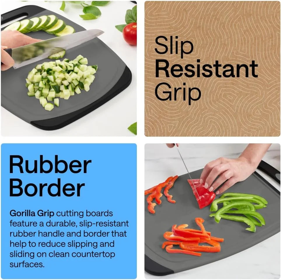 GORILLA GRIP BPA-Free Reversible Kitchen Cutting Board, Set of 3, Turquoise