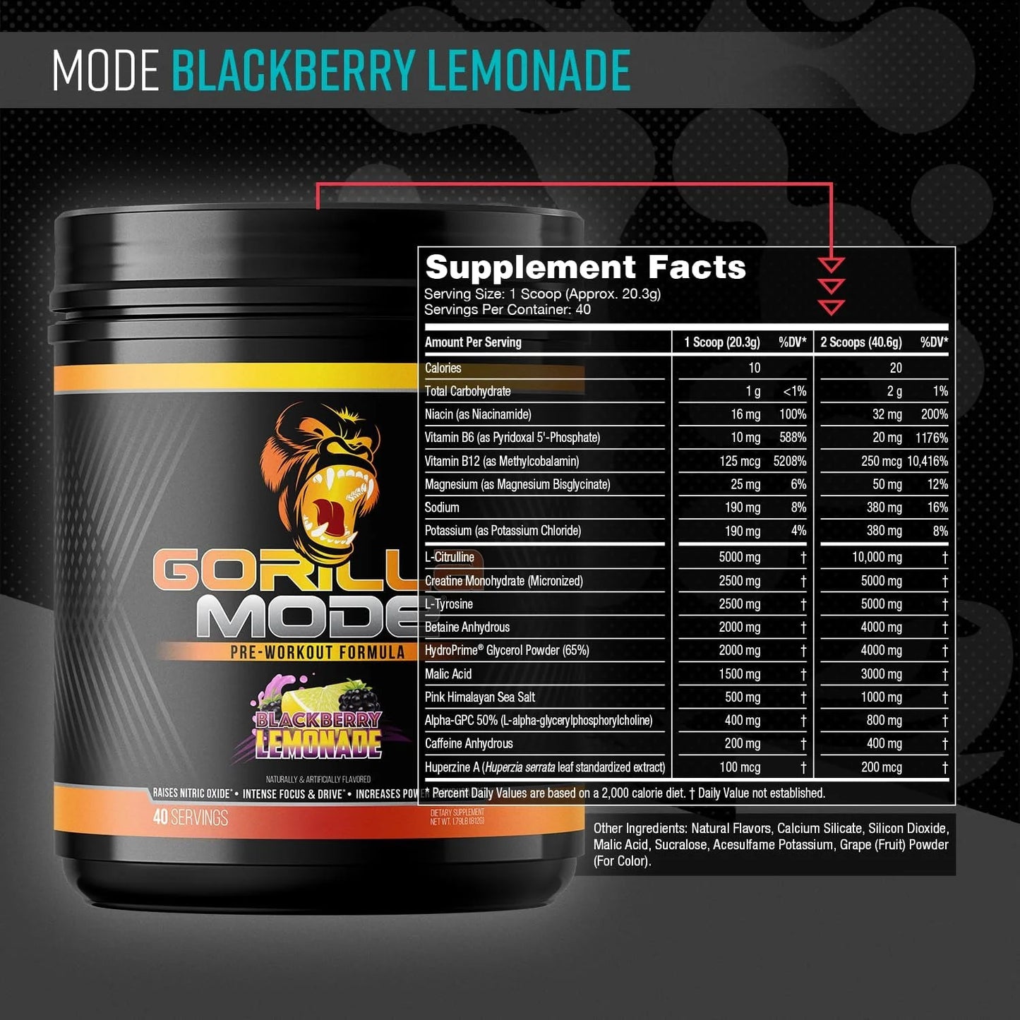 Gorilla Mode Pre Workout - Massive Pumps | 812g (BlackBerry Lemonade)
