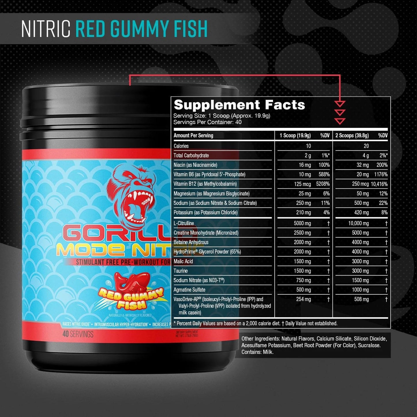 Gorilla Mode Nitric Stimulant Free Pre-Workout – Best Tasting and Most Effective Stimulant Free Pre-Workout/Massive Pumps · Vasodilation · Power / 688 Grams (Fruit Punch)