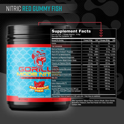 Gorilla Mode Nitric Stimulant Free Pre-Workout – Best Tasting and Most Effective Stimulant Free Pre-Workout/Massive Pumps · Vasodilation · Power / 688 Grams (Fruit Punch)