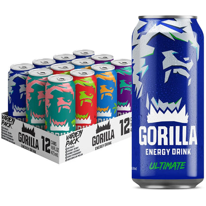 Gorilla Energy Drink, Cherry Berry, 200mg Plant-Based Caffeine, 12 Pack