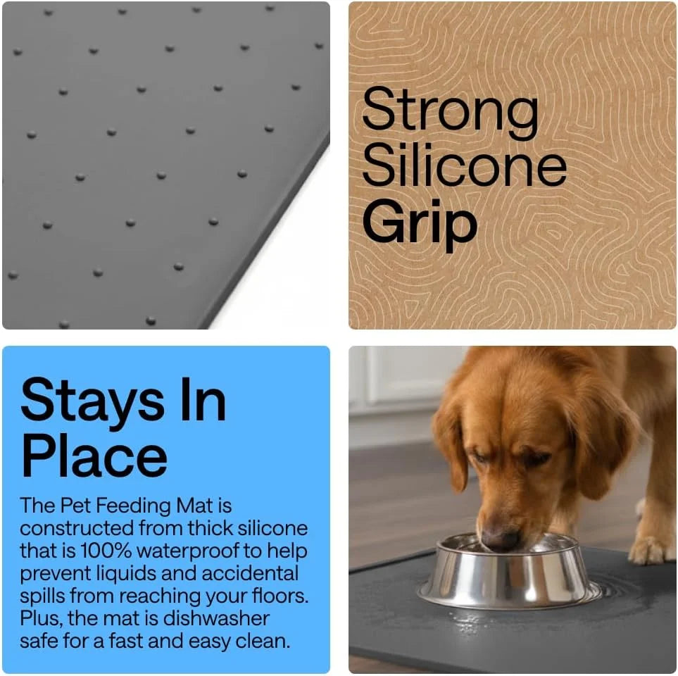 GORILLA GRIP Dog Food Mat, 100% Waterproof Silicone, 26x17 Navy