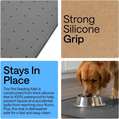 GORILLA GRIP Dog Food Mat, 100% Waterproof Silicone, 26x17 Navy