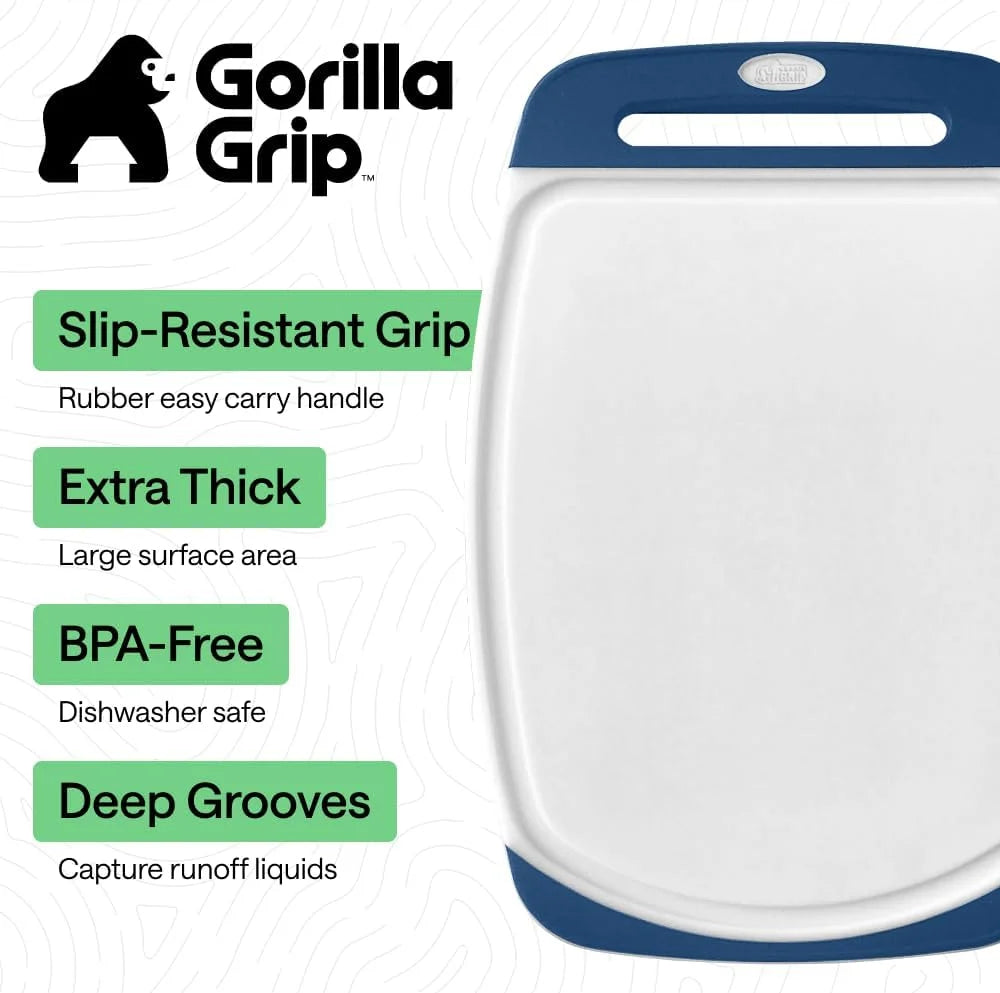 GORILLA GRIP BPA-Free Reversible Kitchen Cutting Board, Set of 3, Turquoise