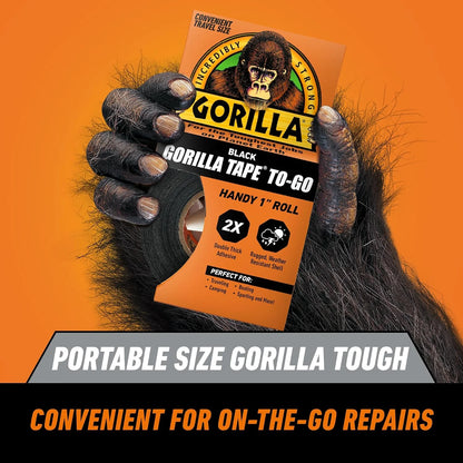 Gorilla 6100101-5 Duct Tape to-Go, 1" x 10 yd, Black, (Pack of 5), 5-Pack, 5 Piece