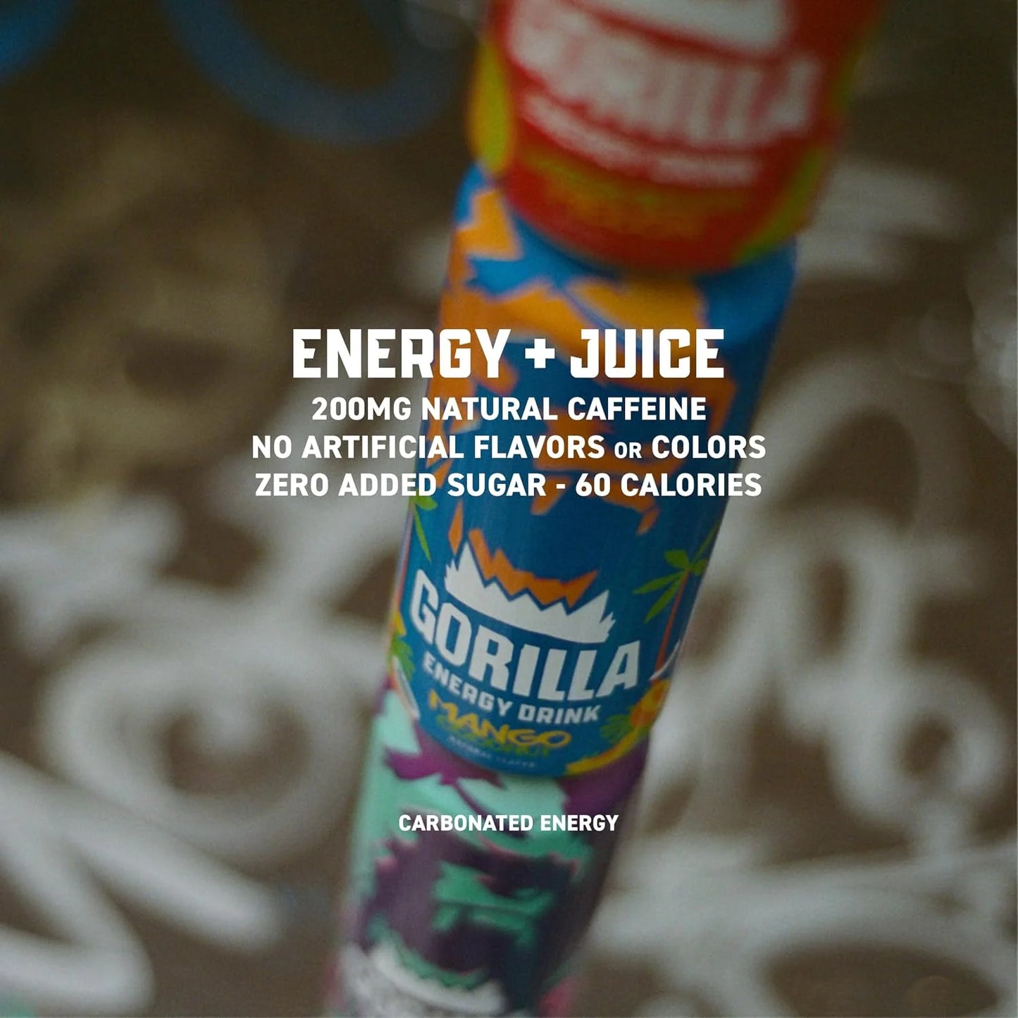 Gorilla Energy Drink, Cherry Berry, 200mg Plant-Based Caffeine, 12 Pack