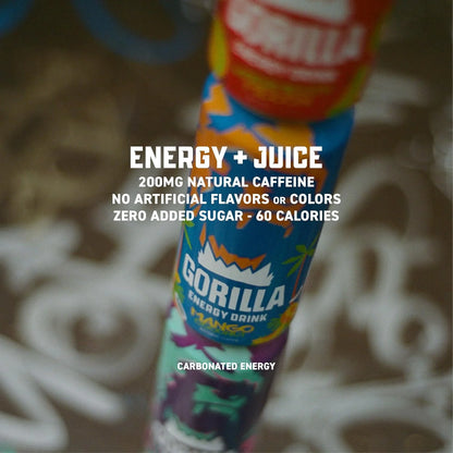 Gorilla Energy Drink, Cherry Berry, 200mg Plant-Based Caffeine, 12 Pack