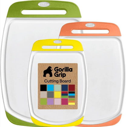 GORILLA GRIP BPA-Free Reversible Kitchen Cutting Board, Set of 3, Turquoise