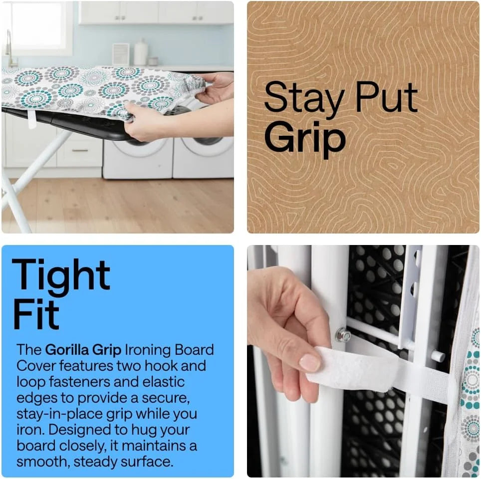 GORILLA GRIP Padded Ironing Board Cover, 15x54 Silver