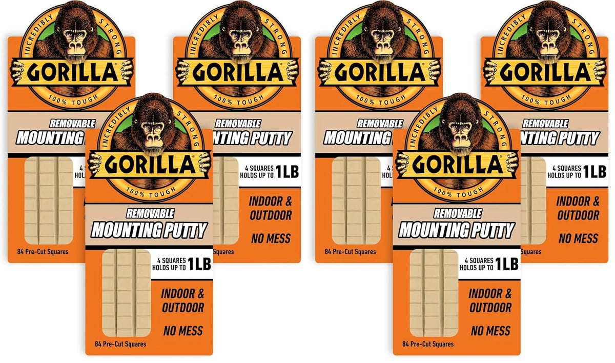 Gorilla Mounting Putty, Natural Tan Color, 168 Pre-Cut Squares, 2-Pack