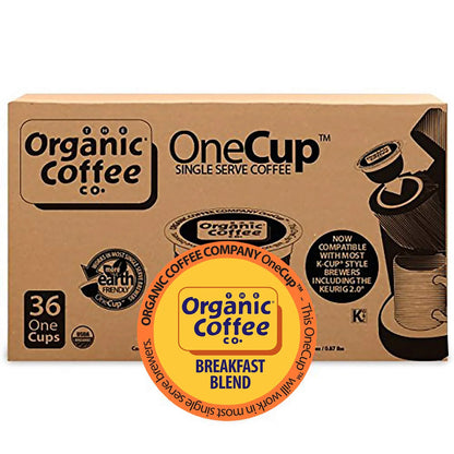 The Organic Coffee Co. Compostable Coffee Pods - Gorilla Decaf (36 Ct) K Cup Compatible including Keurig 2.0, Medium Roast, Swiss Water Processed, USDA Organic