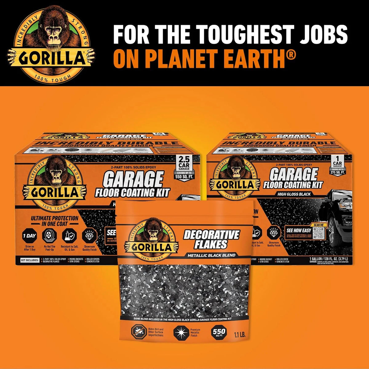 Gorilla Epoxy Garage Floor Coating Kit, 7 Pieces, 1-Car, Black Finish