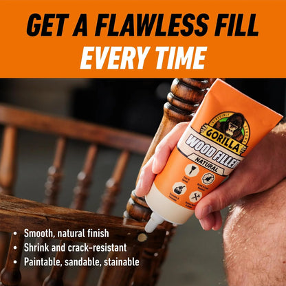 Gorilla Wood Filler, Water Resistant, White, 6 oz Tube, 2-Pack