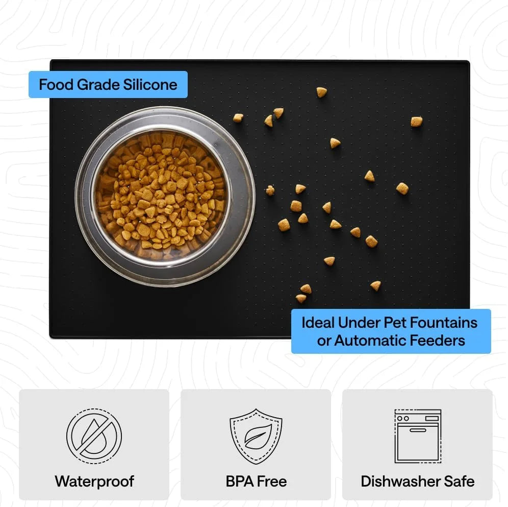 GORILLA GRIP Dog Food Mat, 100% Waterproof Silicone, 26x17 Navy