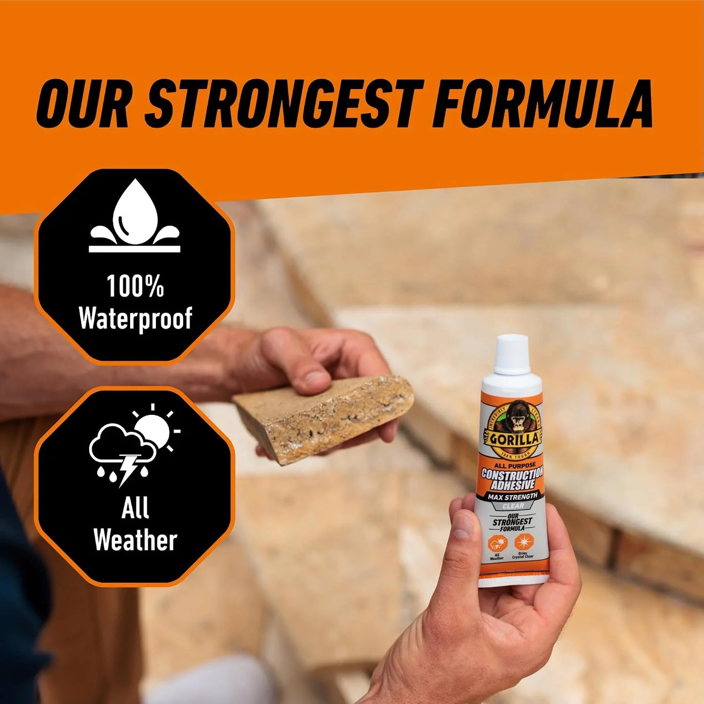 Gorilla Max Strength Construction Adhesive, Clear, 7 oz Tube, 1-Pack