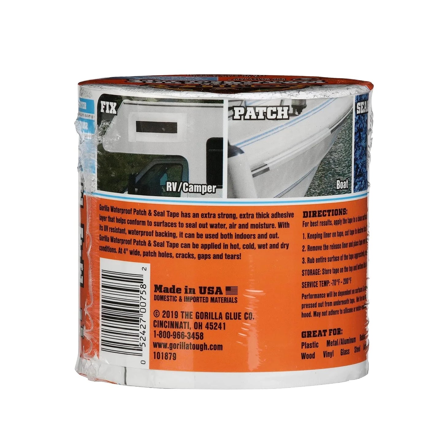 GORILLA Waterproofing Tape, Permanent Seal, White, 4" x 10', 2-Pack