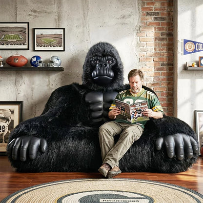 Giant Inflatable Gorilla Couch Blow Up Gorilla Sofa Furry Plush Orangutan Furniture for Lounging, Gaming or Movie Nights (Pink)