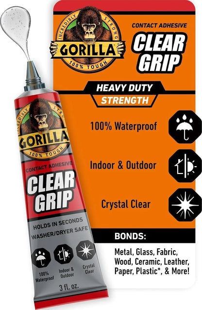Gorilla Clear Grip Waterproof Contact Adhesive, 3 Ounce Tube, Clear, (Pack of 5)