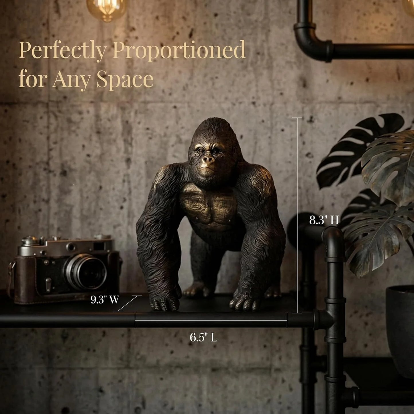 Office Decor Silverback Gorilla Statue Sitting, Black Gold
