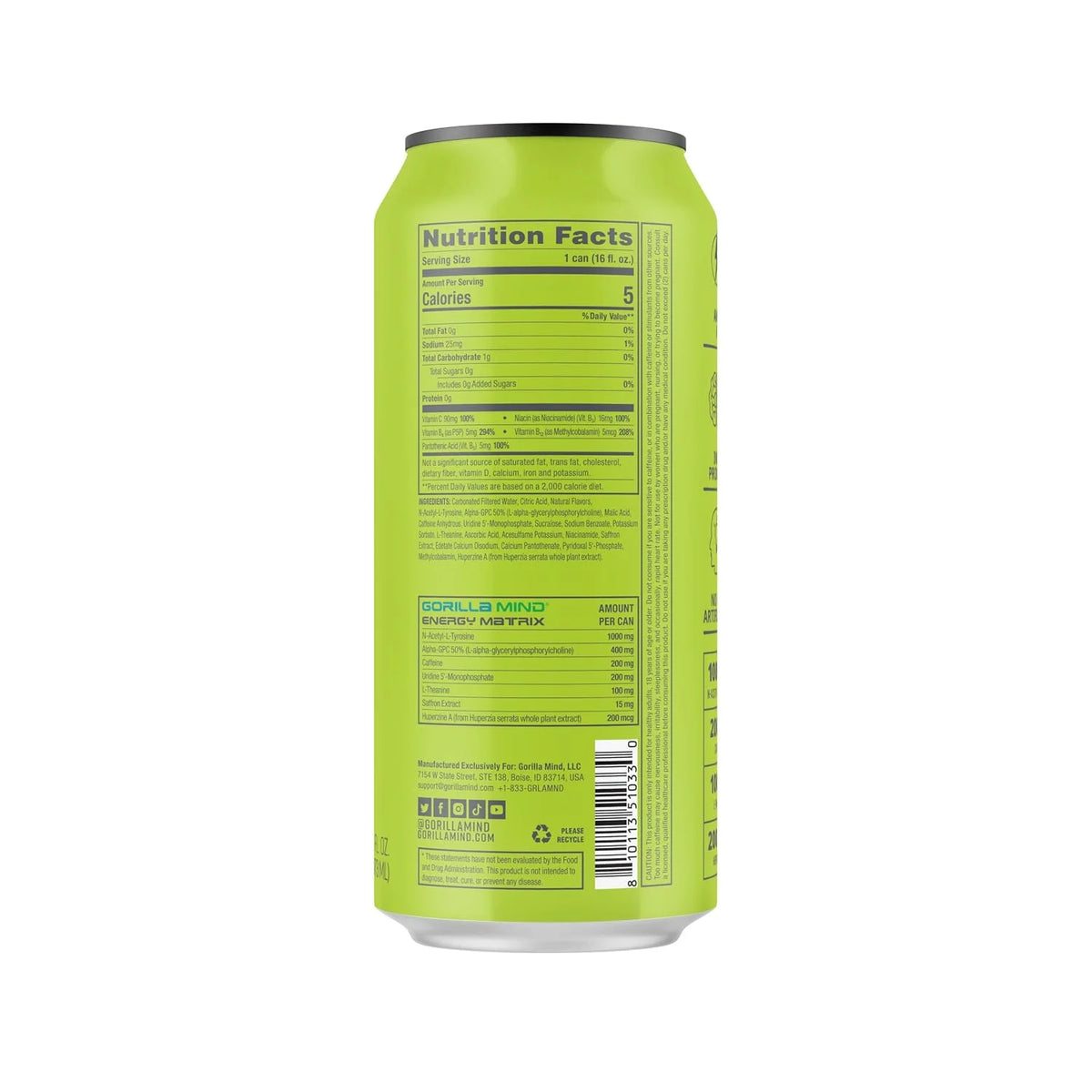 Gorilla Mind Energy Drink | 16oz, 12-Pack (Citrus Rain)