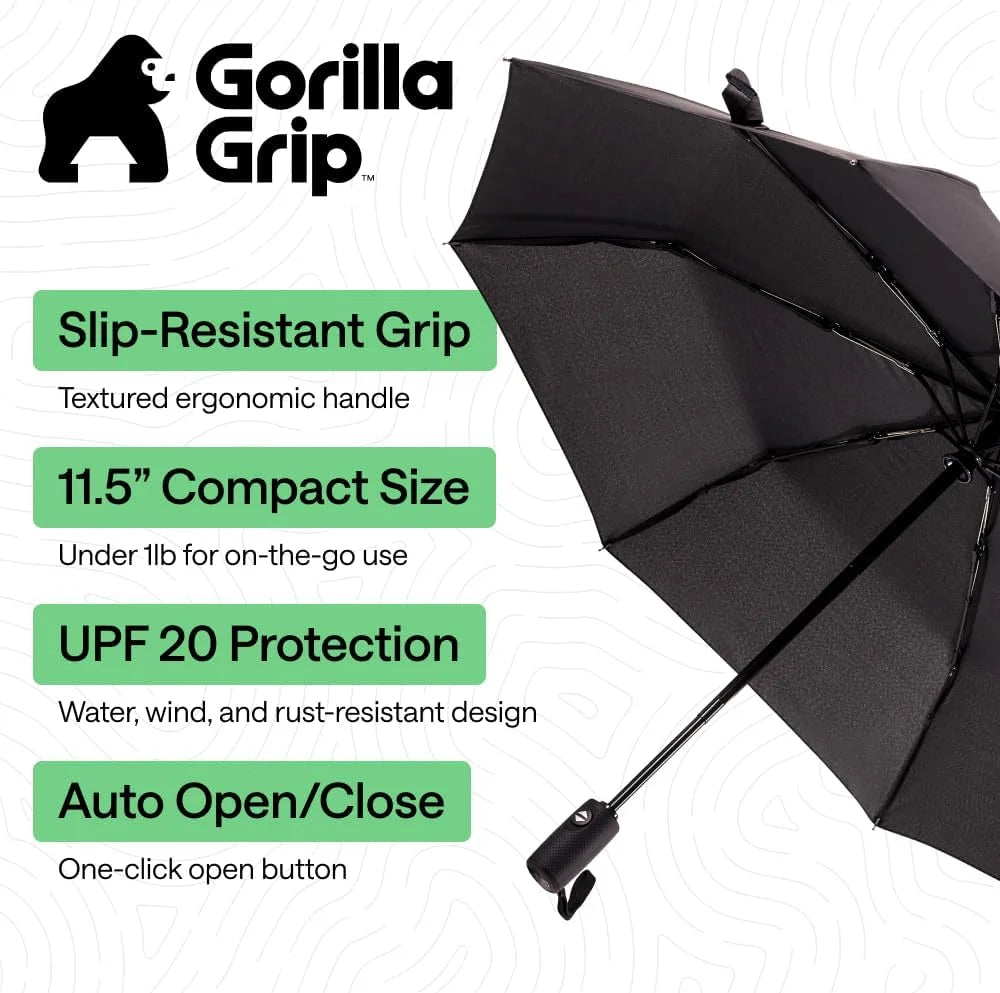 GORILLA GRIP Compact Travel Size Umbrella for Rain, Cats and Dogs