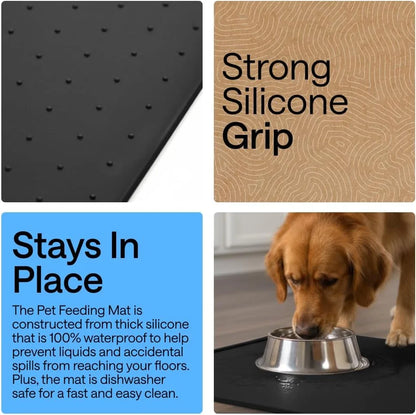 GORILLA GRIP Dog Food Mat, 100% Waterproof Silicone, 26x17 Navy