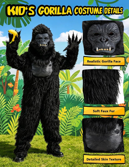 Gorilla Costume for Kids, Realistic Gorilla Boys Full Body Mascot Costumes