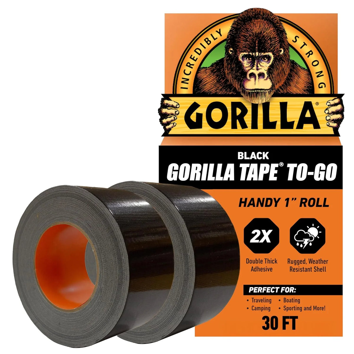 Gorilla 6100101-5 Duct Tape to-Go, 1" x 10 yd, Black, (Pack of 5), 5-Pack, 5 Piece
