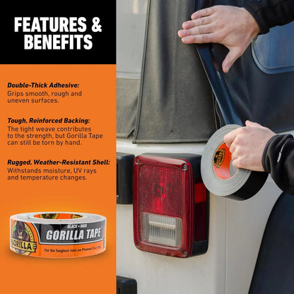 GORILLA Heavy Duty Duct Tape, Black, 1.88" x 50 yd, 1-Pack