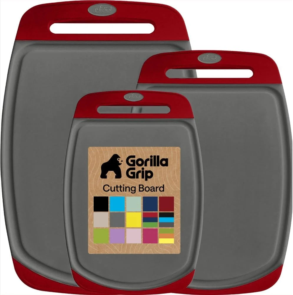 GORILLA GRIP BPA-Free Reversible Kitchen Cutting Board, Set of 3, Turquoise