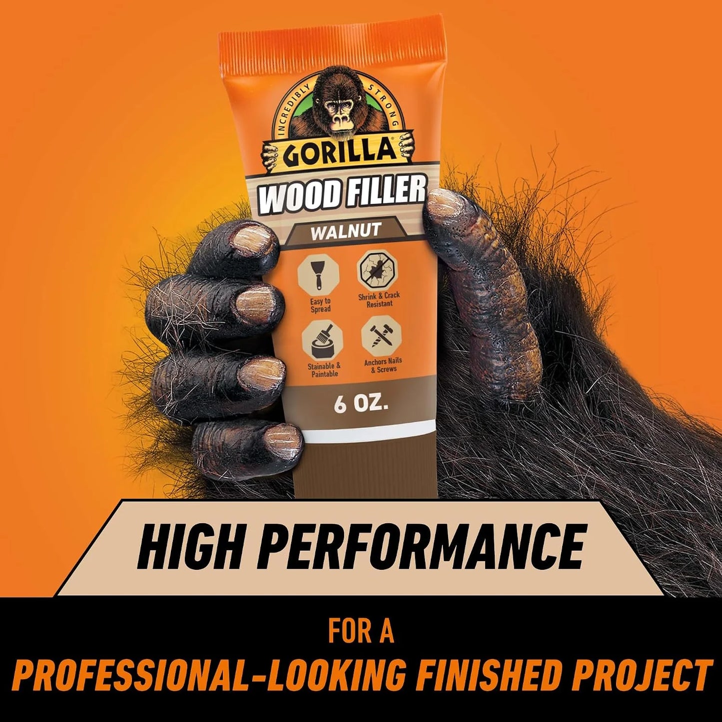Gorilla Wood Filler, Water Resistant, White, 6 oz Tube, 2-Pack