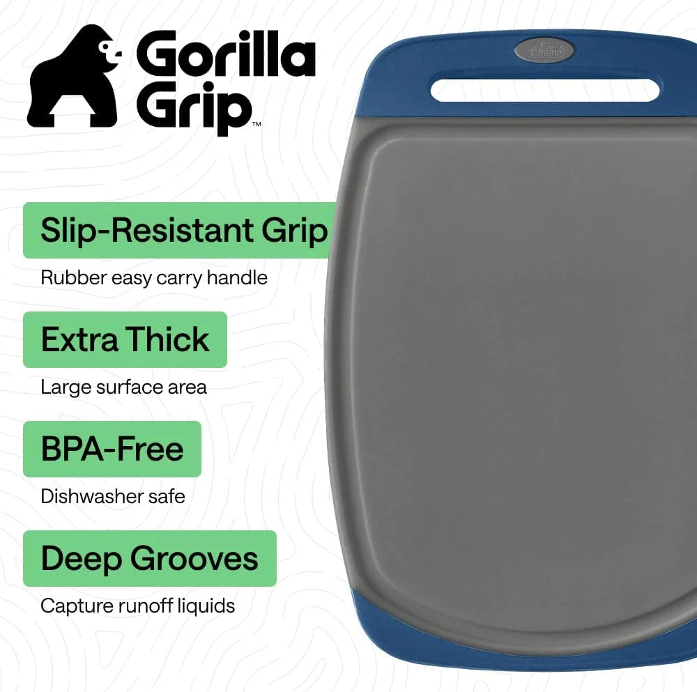 GORILLA GRIP BPA-Free Reversible Kitchen Cutting Board, Set of 3, Turquoise