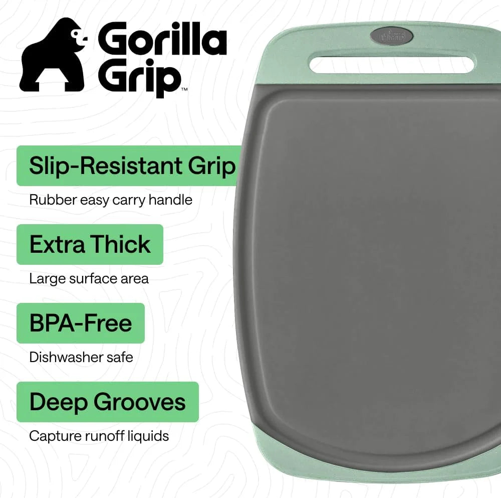 GORILLA GRIP BPA-Free Reversible Kitchen Cutting Board, Set of 3, Turquoise