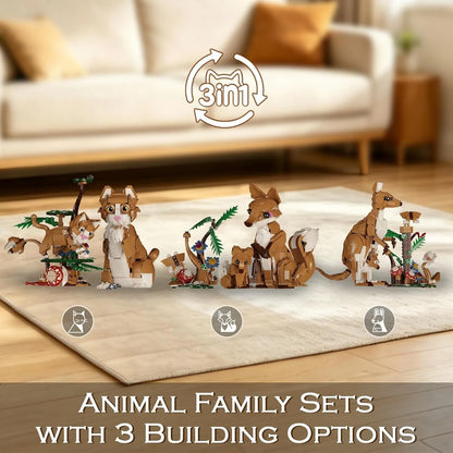 Vziimo 3 in 1 Animals Building Set for Adults, Build a Cat, Fox or Kangaroo, MOC Forest Animals Model for Home Office Decor, Creative Gift for Animal Lovers (1038 PCS)