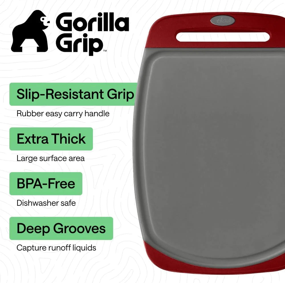 GORILLA GRIP BPA-Free Reversible Kitchen Cutting Board, Set of 3, Turquoise