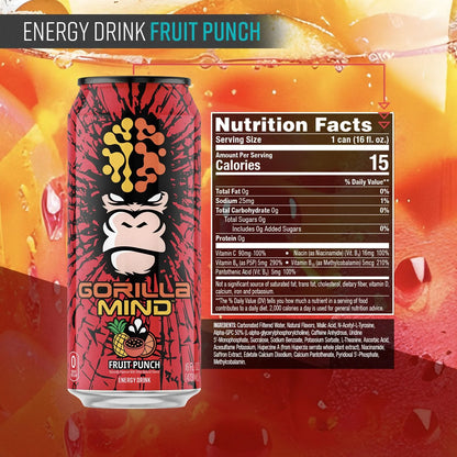 Gorilla Mind Energy Drink | 16oz, 12-Pack (Citrus Rain)