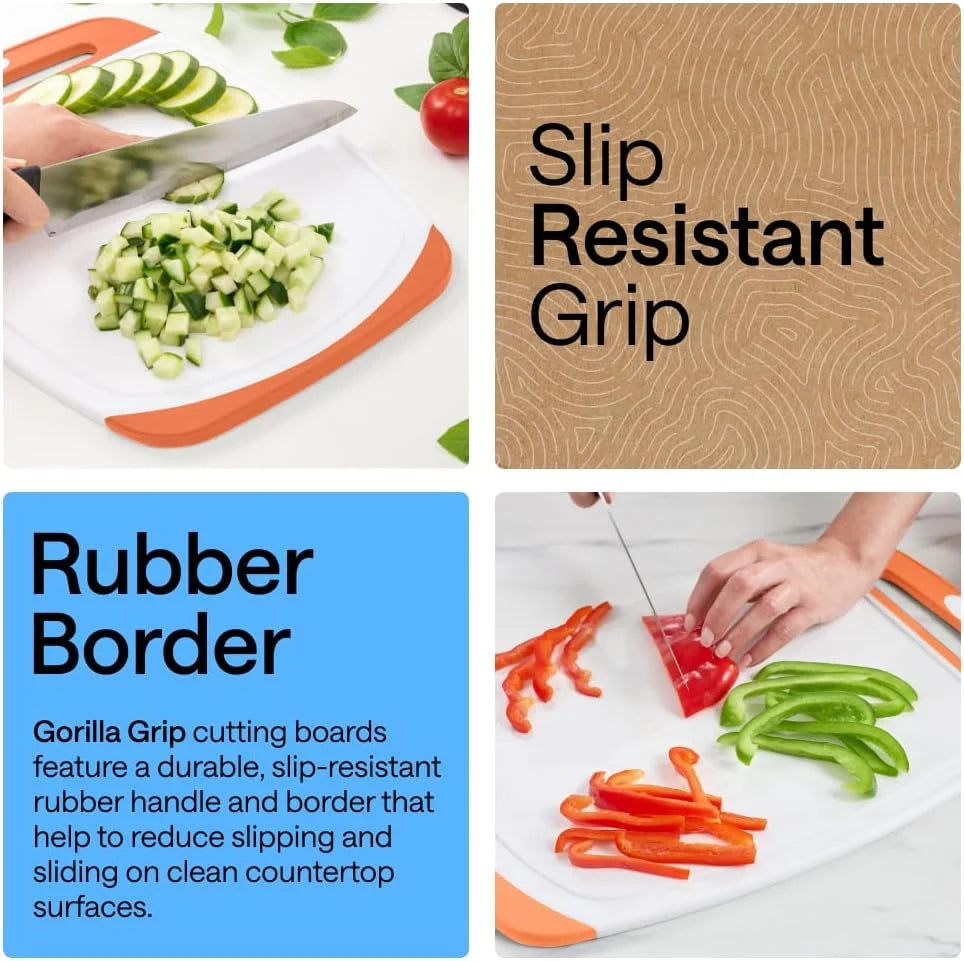 GORILLA GRIP BPA-Free Reversible Kitchen Cutting Board, Set of 3, Turquoise