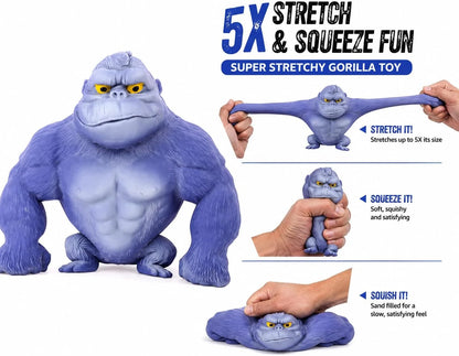 Stretchy Gorilla Fidget Toy, 5X Stretch Gray Gorilla Squeeze Toy, Sand Filled Squishy Stress Relief Toy for Kids & Adults, Fun Desk Toy, Ages 3+