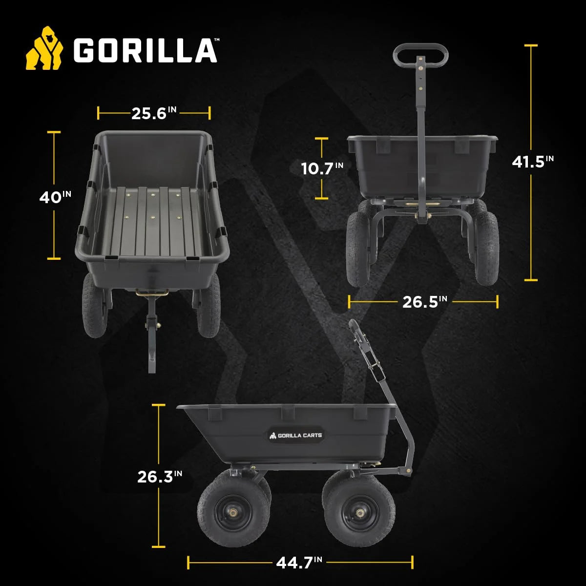 Gorilla Carts Poly Dump Cart, 800 lb. Capacity, 5 Cu Ft, Gray
